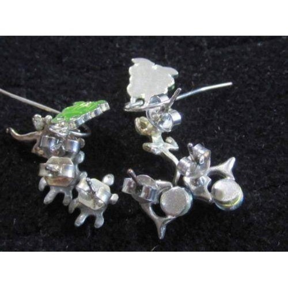 Animal Earring Set 4 Pairs‎ Frog Turtle Lizard Dolphin Silver Tone Green Enamel - Picture 2 of 4